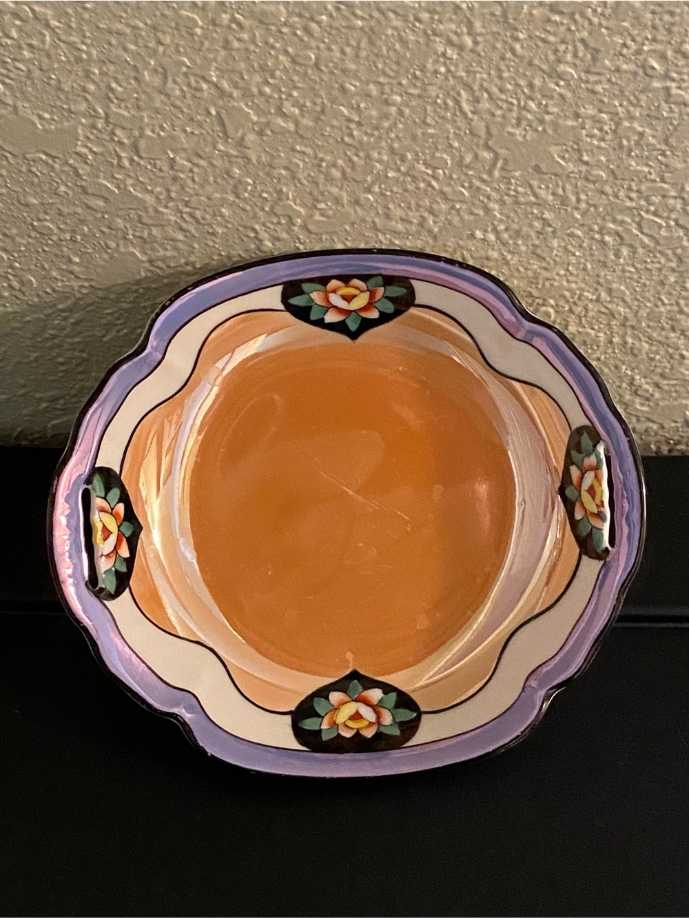 Meito Art Deco Lusterware Candy Bowl HandPainted Floral W/ Handles - Japan